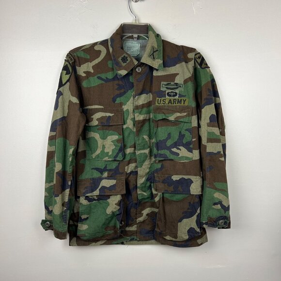 US Army Combat Uniform Camo Jacket Coat Patches Size Short Regular - Picture 1 of 7